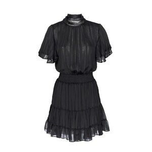 MISA LA designer SAFFIE black sheer short sleeve tiered dress S Chiffon
